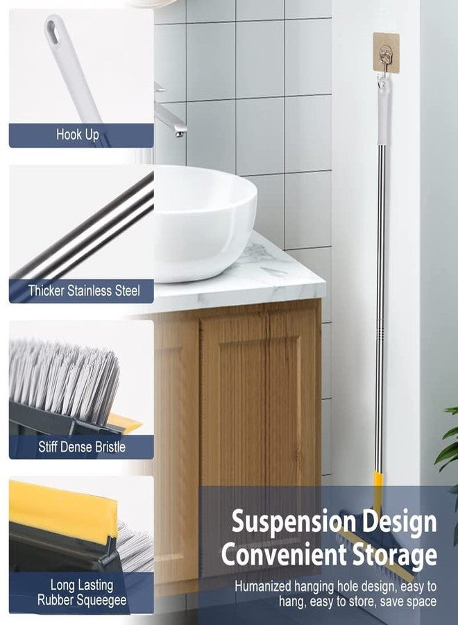 Olafur Rubber Scrub Brush Tile Cleaner Brush with Scraper Bathroom Cleaning Brush with Squeeze 3-Section Adjustable Bathroom Brush with Long Handle, V-Shaped Bristles Floor Scrub Kitchen, Multicolour - Image 5